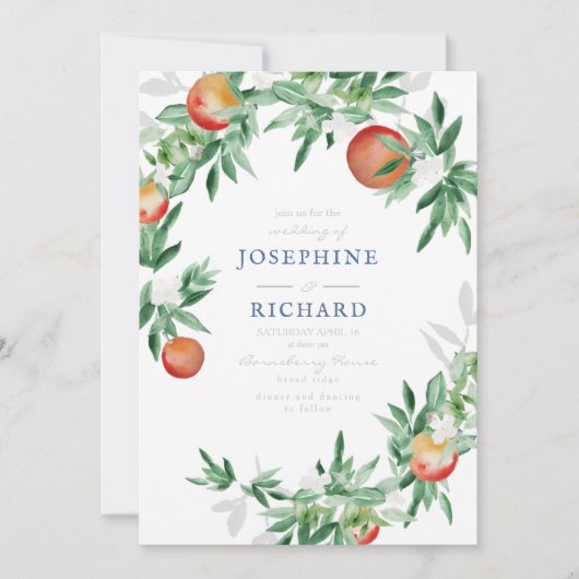 Perziken, ontwerp van de waterverf, voor bruiloft kaart (Voorkant)