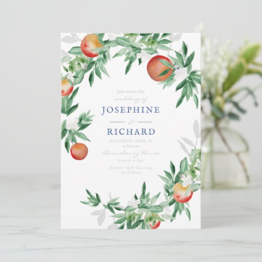 Perziken, ontwerp van de waterverf, voor bruiloft  kaart (Staand voorkant)