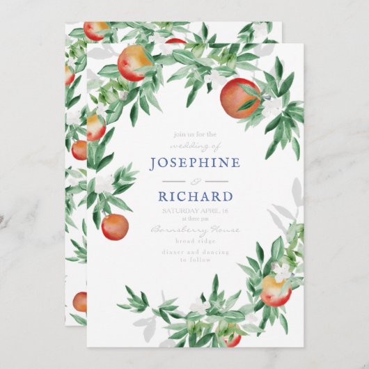 Perziken, ontwerp van de waterverf, voor bruiloft  kaart (Voorkant / Achterkant)