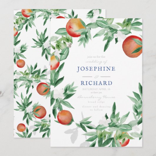 Perziken, ontwerp van de waterverf, voor huwelijks kaart (Voorkant / Achterkant)