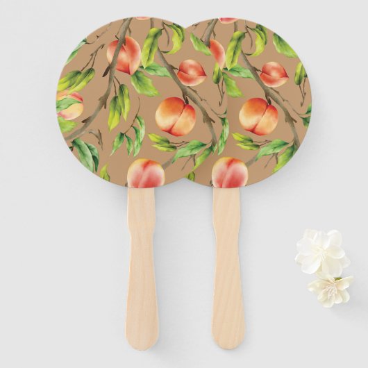 Perziken op de boom handwaaier (Voorkant en achterkant)