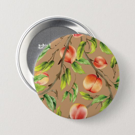 Perziken op de boom ronde button 7,6 cm (Voorkant /achterkant)