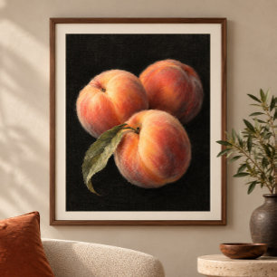 Perziken op zwart linnen kunstprint poster