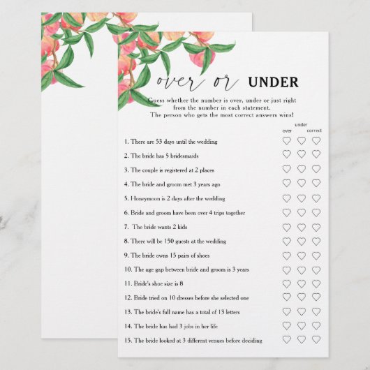 Perziken - Over of onder vrijgezellenfeest spel (Voorkant / Achterkant)