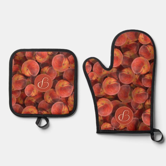 Perziken Pot Houder en Oven Mitt Set (Voorkant)