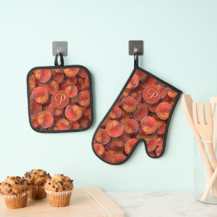 Perziken Pot Houder en Oven Mitt Set