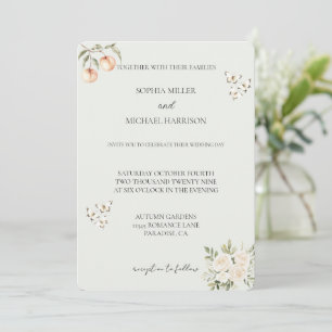 Perziken Vlinder Witte Bloemen Romantische bruilof Kaart