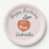 Perziken, vrolijke verjaardag, persoonlijke naam papieren bordje (Voorkant)