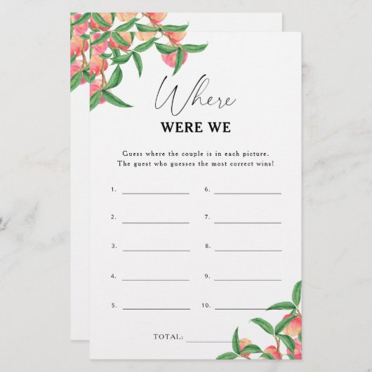 Perziken - Waar waren we vrijgezellenfeest spel (Voorkant / Achterkant)