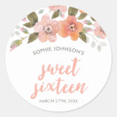 Perzikfijne karbonadebloemen 16 ronde sticker (Voorkant)