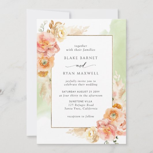 Perzikflesje, groene Waterverf, castratiebruiloft Kaart (Voorkant)