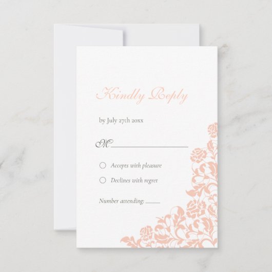  perzikflesjes Roos Lace Wedding RSVP Kaartje (Voorkant)