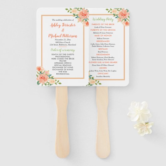 Perzikflessen | Weddenschap-programma Handwaaier (Voorkant en achterkant)