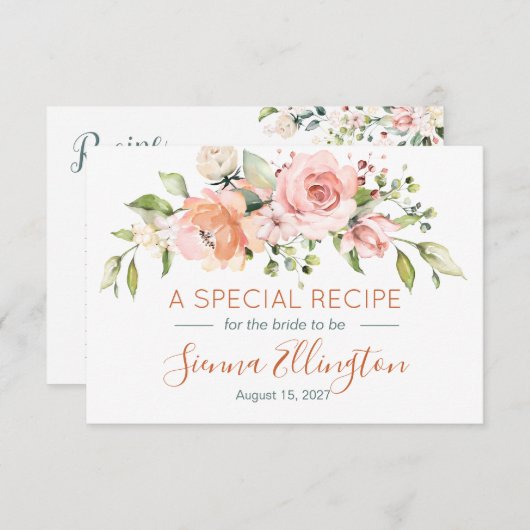 Perzikflora en -griep, Vrijgezellenfeest recept Informatiekaartje (Voorkant / Achterkant)