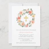 Perzikflora met kruis | Baptisme Kaart (Voorkant)