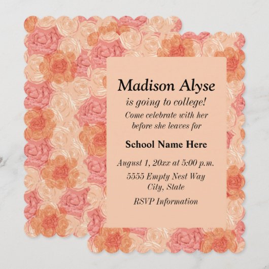  perzikflora "van naar college" uitnodigen kaart (Voorkant / Achterkant)