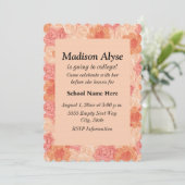  perzikflora "van naar college" uitnodigen kaart (Staand voorkant)