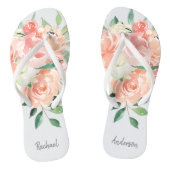 Perzikflora Waterverf met Jouw naam Teenslippers (Voetbed)