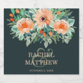 Perzikflora Waterverf over Blauwgroen Sparkling Wijnetiket (Enkel label)