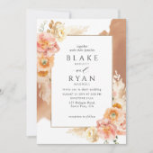 Perzikflora, Waterverf van Terracotta Wedding Kaart (Voorkant)