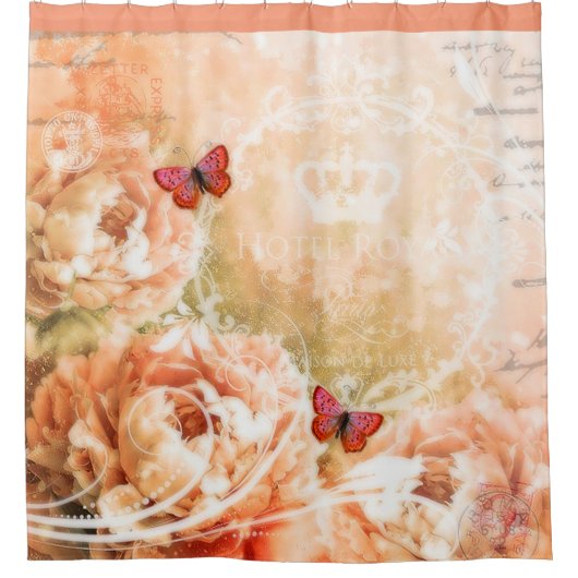  perzikfloraal douchegordijn (Voorkant)