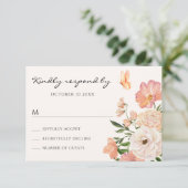 Perzikfloraal RSVP Kaartje (Staand voorkant)