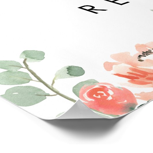 perzikfloral greenery bruiloft welkomstteken poste poster (Hoek)