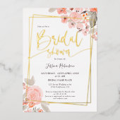 Perzikflorale greenery Gold script vrijgezellenfee Folie Uitnodiging (Voorkant)