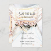 Perzikflorale roos trouwjurk, behalve de datum aankondigingskaart (Voorkant / Achterkant)