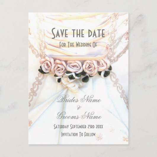 Perzikflorale roos trouwjurk, behalve de datum aankondigingskaart (Voorkant)