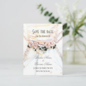 Perzikflorale roos trouwjurk, behalve de datum aankondigingskaart (Staand voorkant)