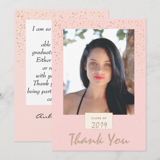 Perzikfoto's en goudglitter - Afstuderen Hartelijk Bedankkaart (Voorkant / Achterkant)