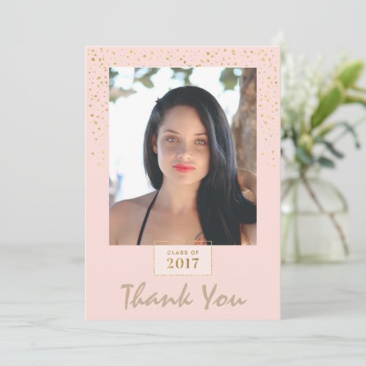 Perzikfoto's en goudglitter - Afstuderen Hartelijk Bedankkaart (Staand voorkant)
