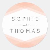 Perzikgelaagde geometrische bruiloft ronde sticker (Voorkant)