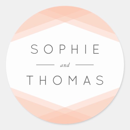 Perzikgelaagde geometrische bruiloft ronde sticker (Voorkant)
