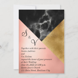 Perzikgoud en zwarte marmer geometrisch kaart