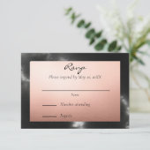 Perzikgoud en zwarte marmer geometrisch RSVP kaartje (Staand voorkant)