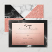 Perzikgoud en zwarte marmer geometrisch RSVP kaartje (Voorkant / Achterkant)