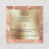 Perzikgoud glitter geborsteld foliemonogram vierka vierkante visitekaartje (Achterkant)