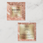 Perzikgoud glitter geborsteld foliemonogram vierka vierkante visitekaartje (Voorkant / Achterkant)