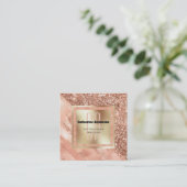 Perzikgoud glitter geborsteld foliemonogram vierka vierkante visitekaartje (Staand voorkant)
