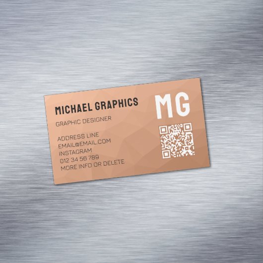 Perzikgradiënt geometrisch meshpatroon QR-code Magnetisch Visitekaartje (Voorbeeld)
