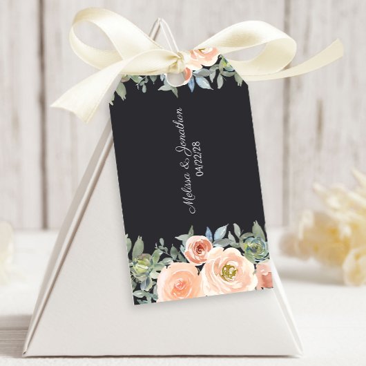 Perzikgroene marinepasta Floral Wedding Gift Label Cadeaulabel
