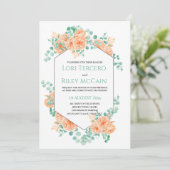 Perzikgroene Waterverf Floral Eucalyptus Weddensch Kaart (Staand voorkant)