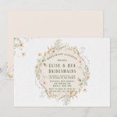 Perzikgroene wilde bloemen met bridesmaids Lunch Kaart (Voorkant / Achterkant)