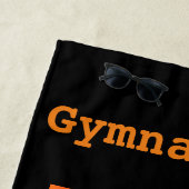 Perzikhanddoek met gymnastiek en naam van de gymna strandlaken (In situ)