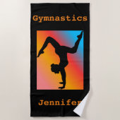 Perzikhanddoek met gymnastiek en naam van de gymna strandlaken (Voorkant)