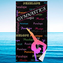Perzikhanddoek met gymnastieknaam over de gymnasti strandlaken
