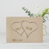 Perzikharten in zand voor bruiloft kaart (Staand voorkant)