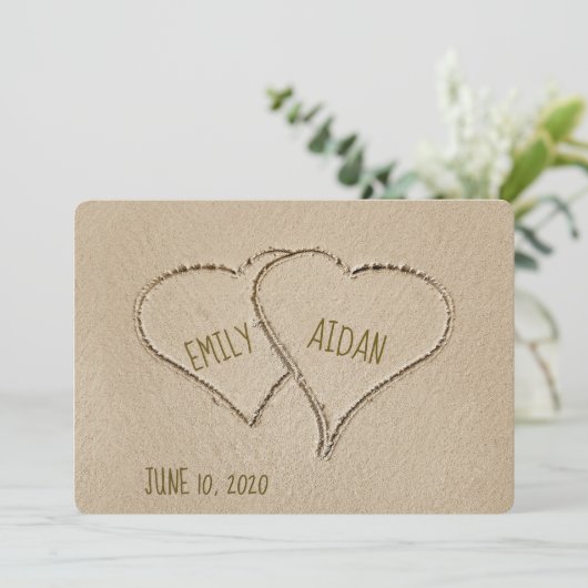 Perzikharten in zand voor bruiloft kaart (Staand voorkant)